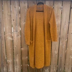 B young mustard and black long calf length cardigan sweater